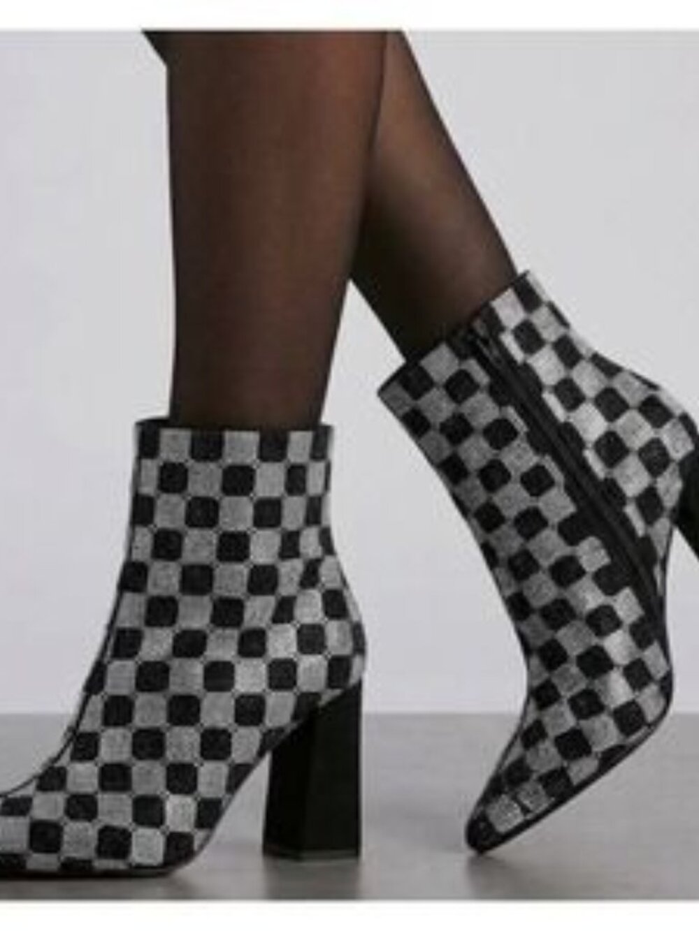 Wild Pair: Ingridd Rhinestone Bling Checkerboard Dress Booties (Sz 9.5)